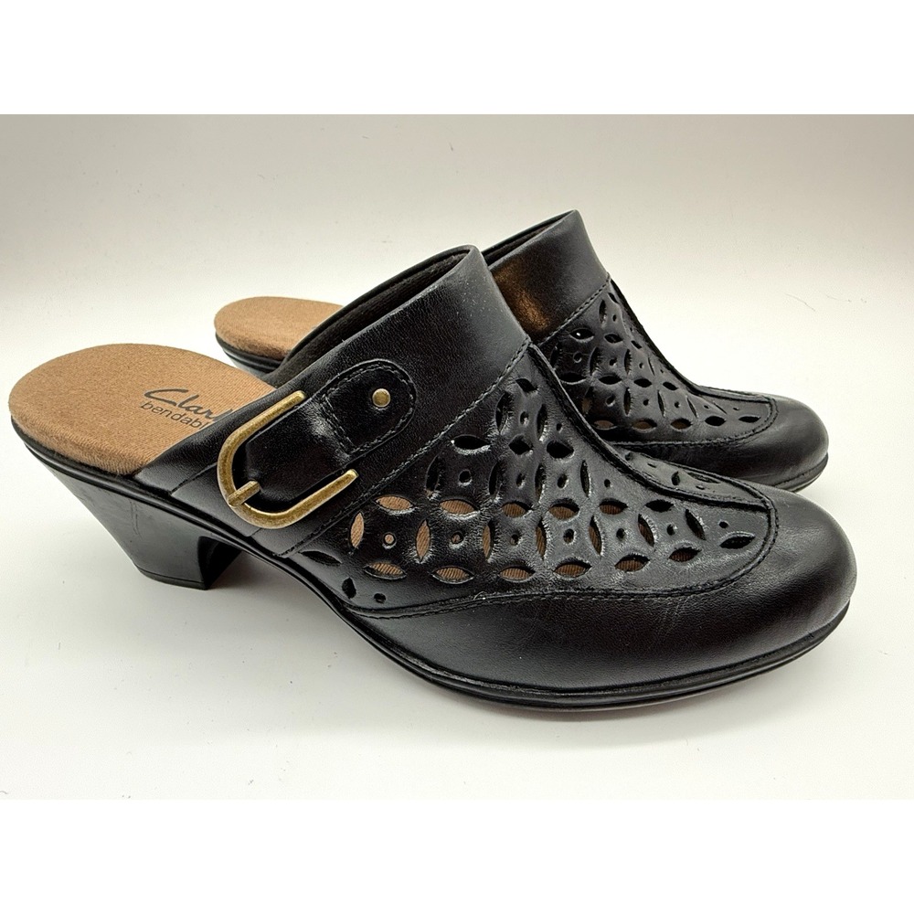 Clarks Bendable Leather Mule Clogs Shoes Size 6M Color Black‎